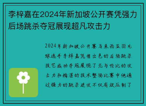 李梓嘉在2024年新加坡公开赛凭强力后场跳杀夺冠展现超凡攻击力